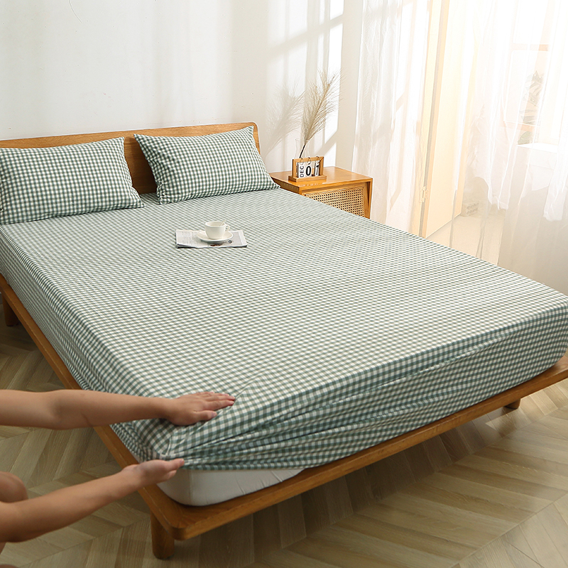 2022新款色织水洗棉单床笠系列 90*200cm（标准款） 绿小格