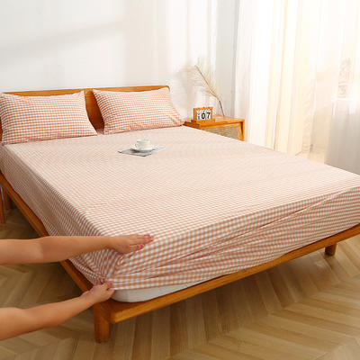 2022新款色织水洗棉单床笠系列 90*200cm（标准款） 蜜粉小格