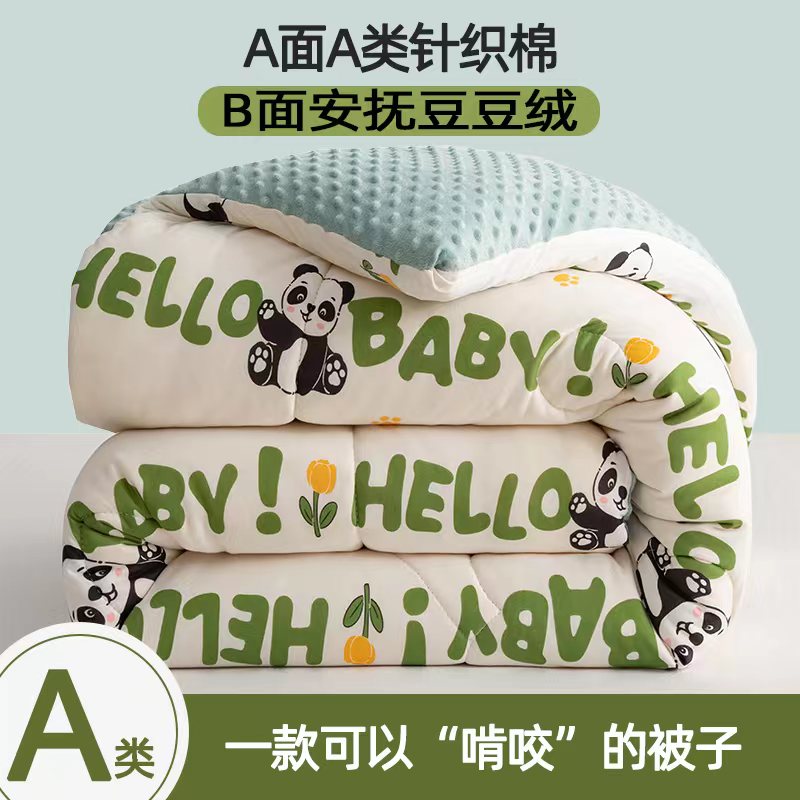 2023新款A类针织棉豆豆绒被子被芯系列 150*200cm/6斤 熊猫字母