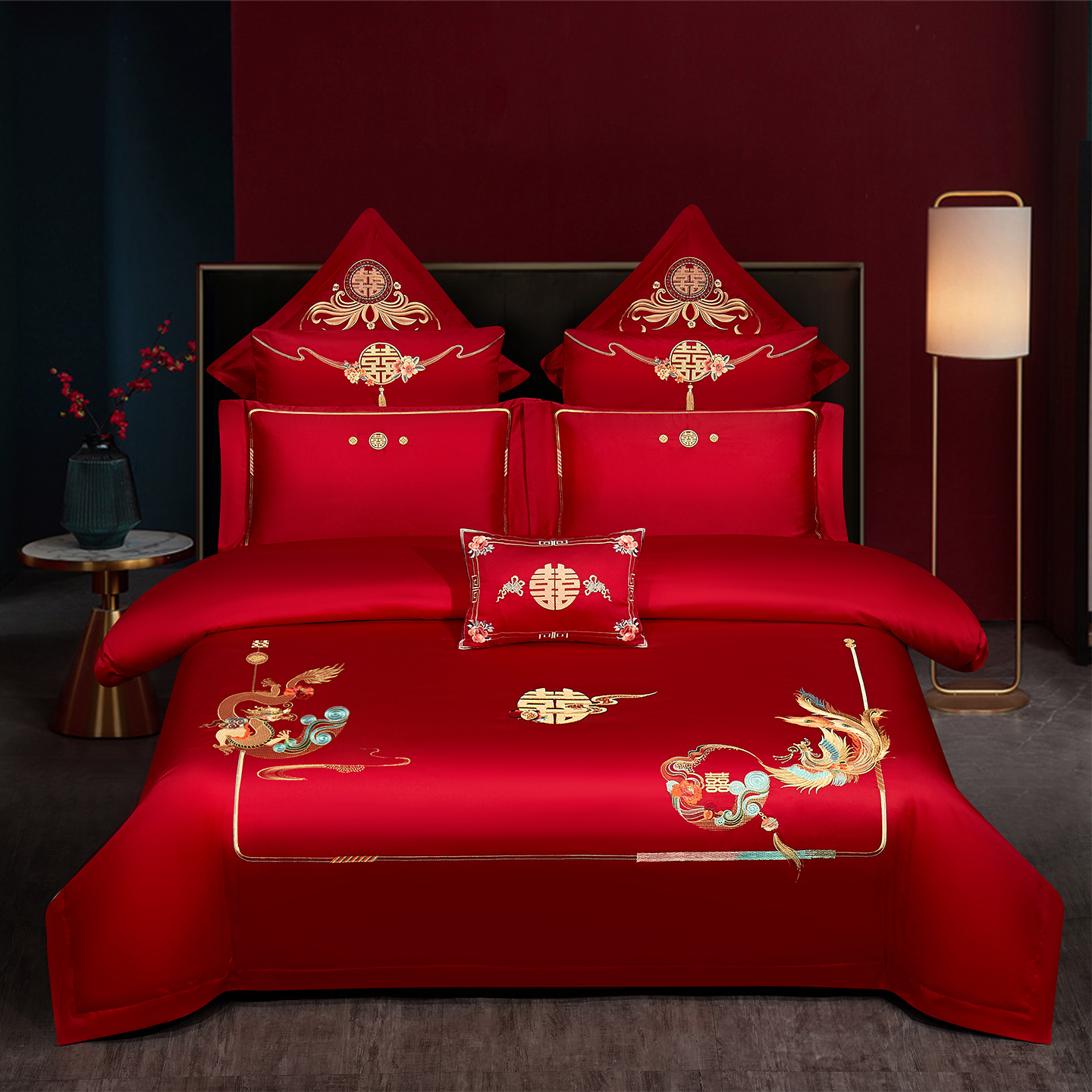 2025新款婚庆长绒棉时尚小红书爆款刺绣婚庆四件套多件套-无提花款-万事兴 床单四件套