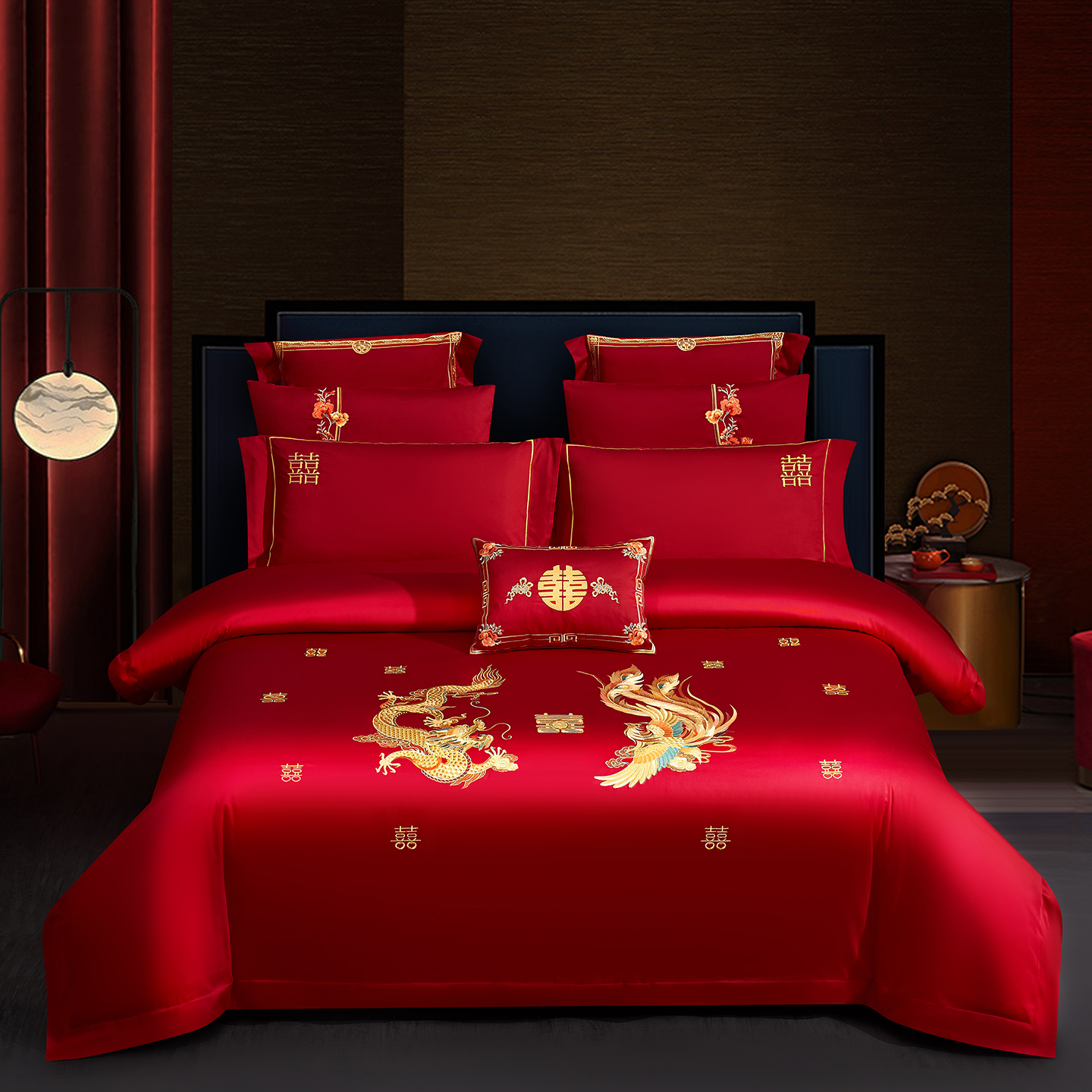 2025新款婚庆长绒棉时尚小红书爆款刺绣婚庆四件套多件套-无提花款-万里挑一 床单四件套