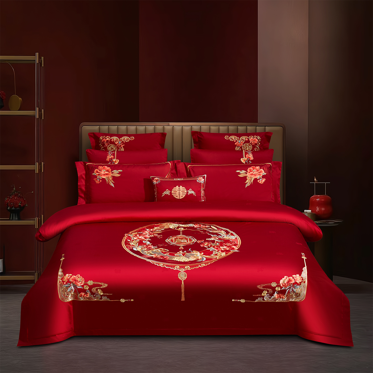 2025新款婚庆新疆长绒棉绣花四件套多件套340系列-百花齐放 床单四件套