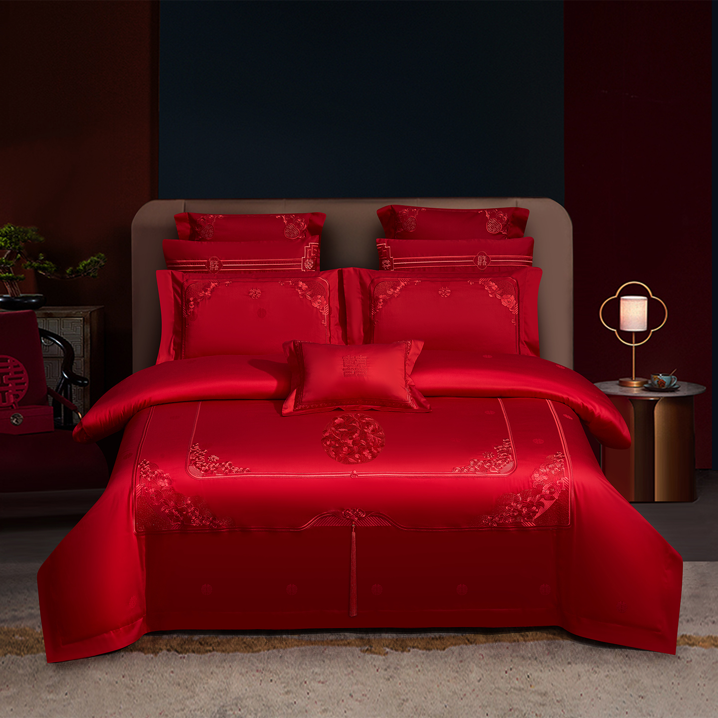 2025新款婚庆新疆长绒棉绣花四件套多件套340系列-金枝玉叶 床单四件套