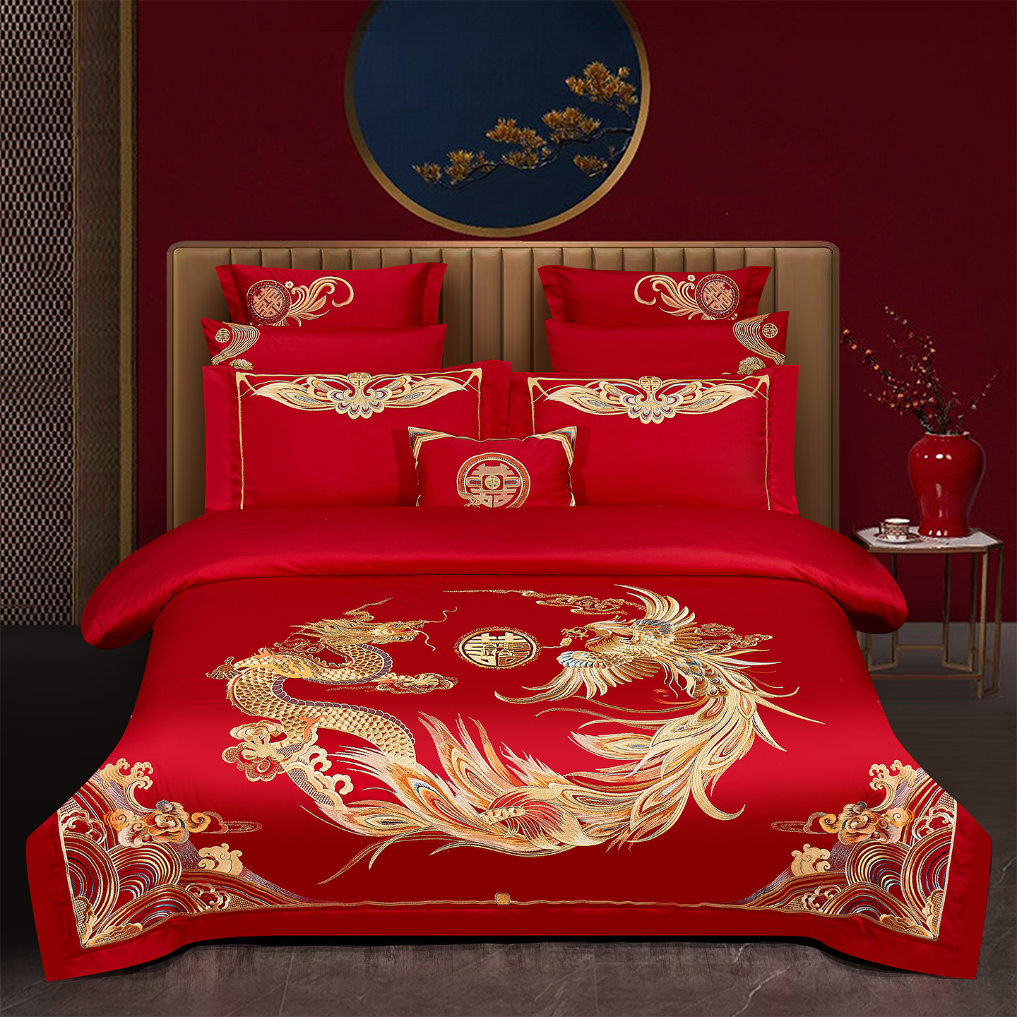 2025新款婚庆新疆长绒棉绣花四件套多件套340系列-天赐鸿福 床单四件套