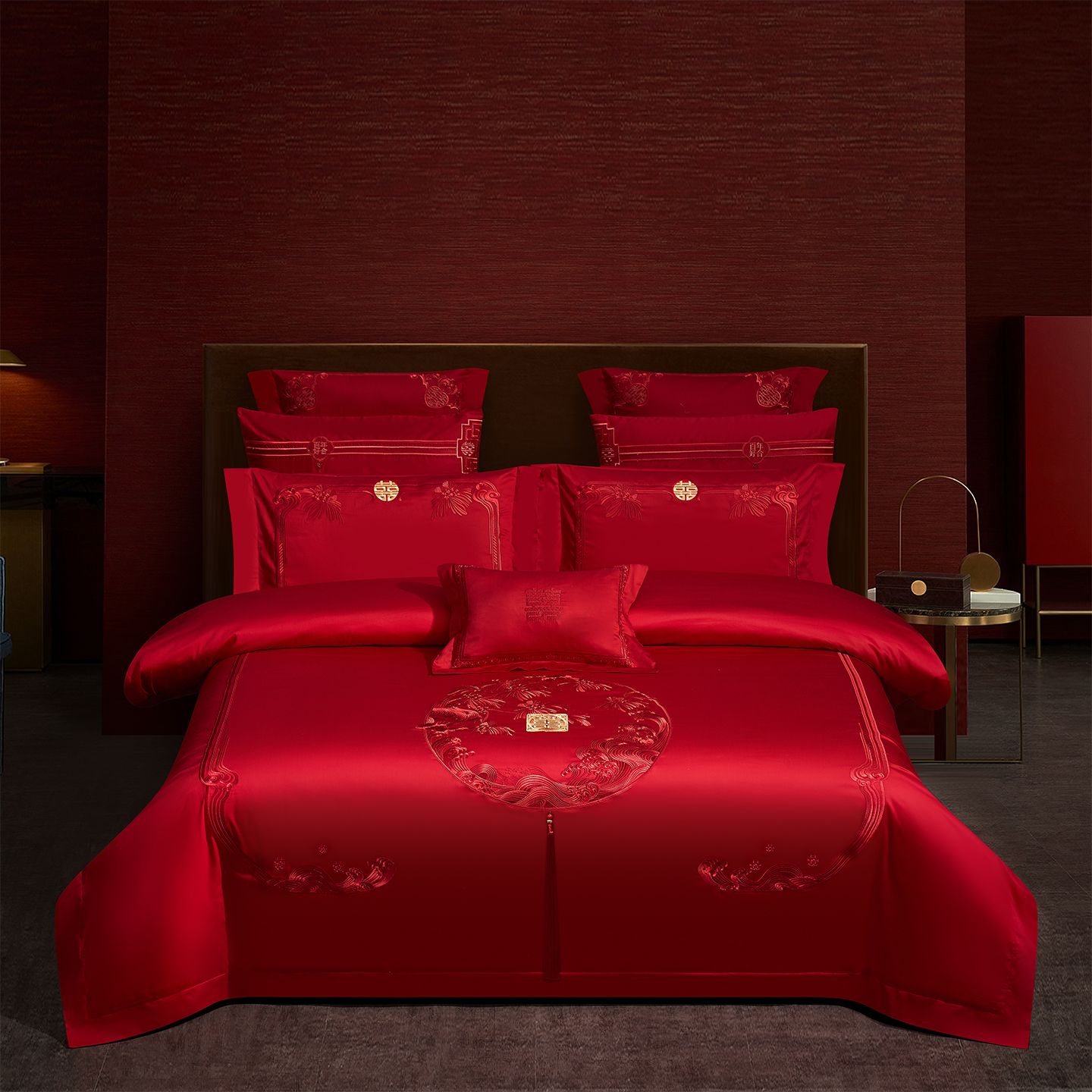 2025新款婚庆长绒棉时尚小红书爆款刺绣婚庆四件套多件套280系列-幸福良辰 床单四件套