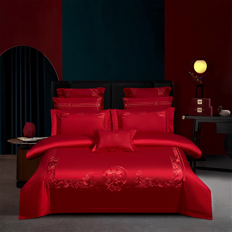 2025新款婚庆长绒棉时尚小红书爆款刺绣婚庆四件套多件套280系列-天降喜缘 床单四件套