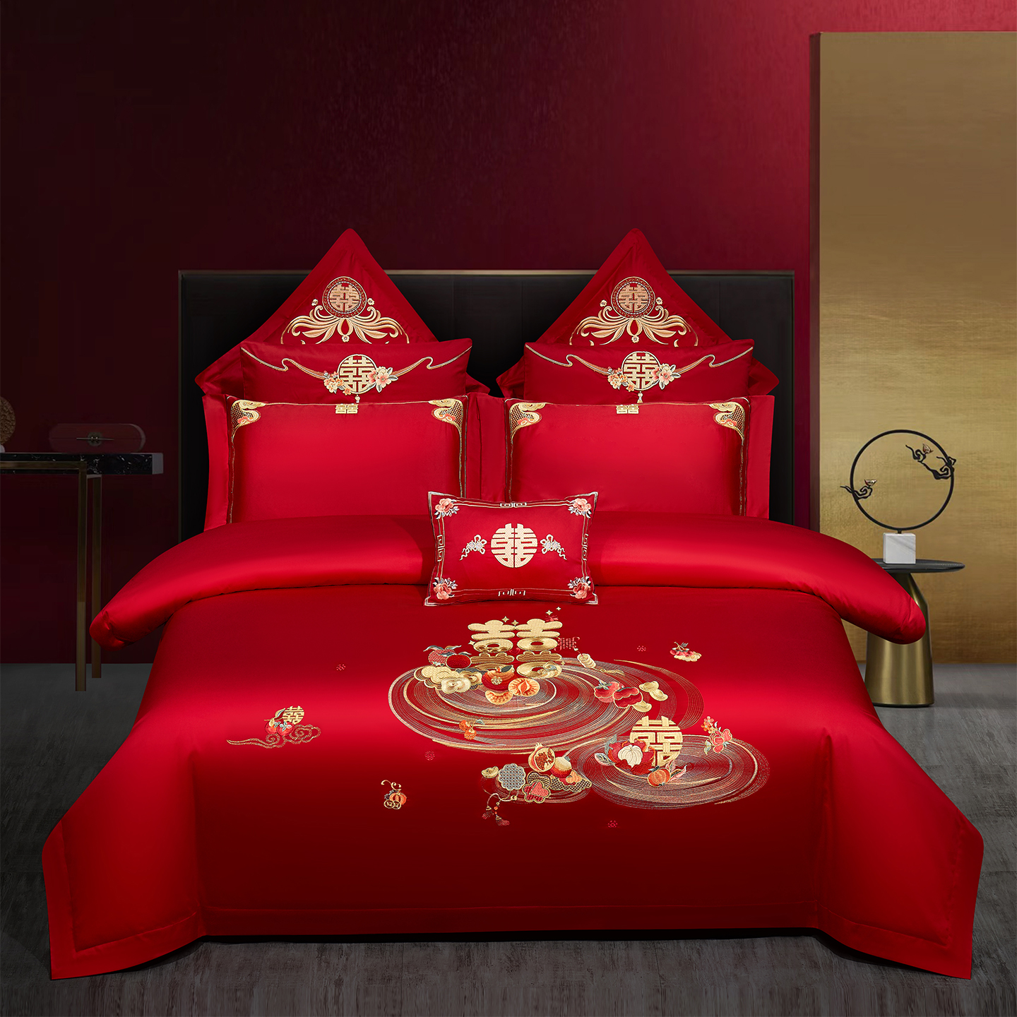 2025新款婚庆长绒棉时尚小红书爆款刺绣婚庆四件套多件套-无提花款-好时光 床单四件套