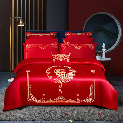2023新款精梳全棉刺绣婚庆四件套（婚庆多件套）--醉意红颜 1.8m（6英尺）床 床单款四件套