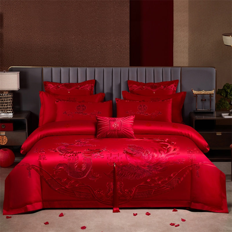 （控价）2025新款全棉新中式刺绣款婚庆多件套 龙凤喜事-红