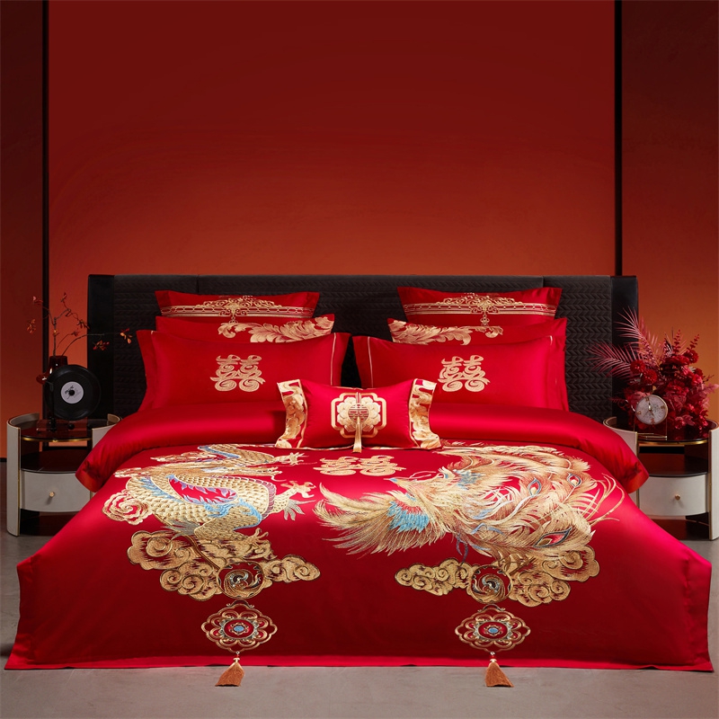 （控价）2025新款全棉新中式刺绣款婚庆多件套 盘龙戏凤