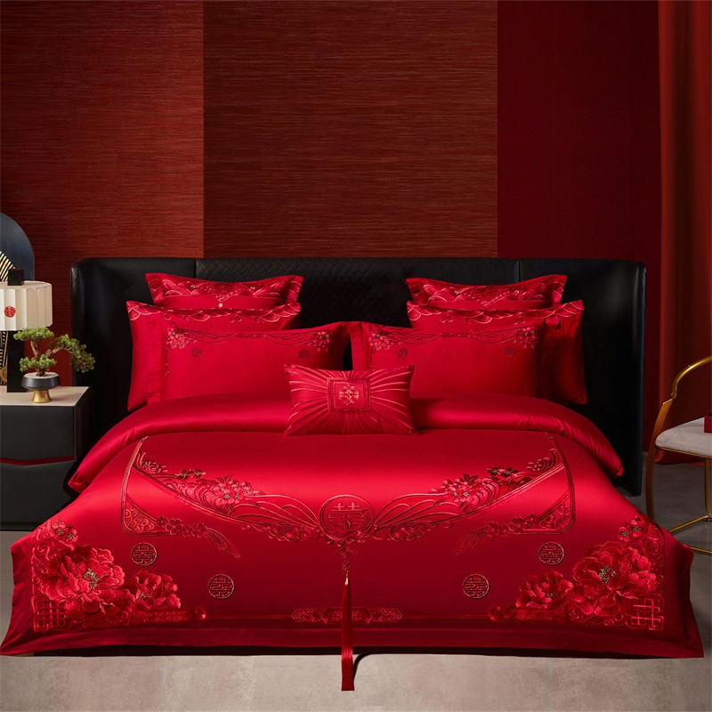 （控价）2025新款全棉新中式刺绣款婚庆多件套 甜蜜爱人-红