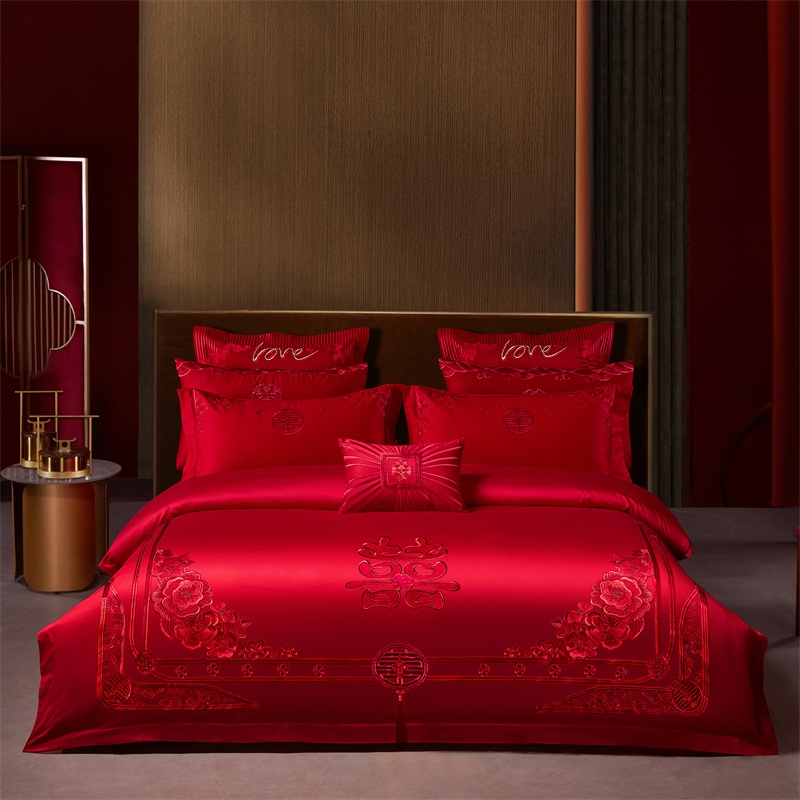 （控价）2025新款全棉新中式刺绣款婚庆多件套 嫁娶-红