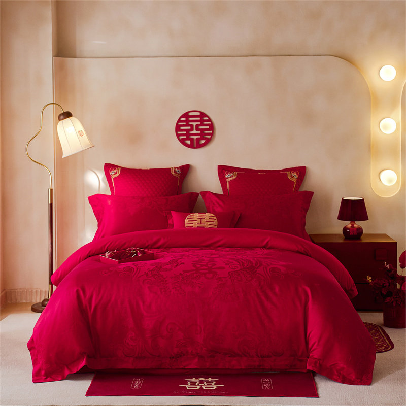 2025新款小红书热卖款仿丝棉提花时尚婚庆系列四件套多件套 禧妆