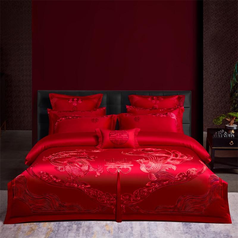 （控价）2025新款全棉新中式刺绣款婚庆多件套 我心永恒-红