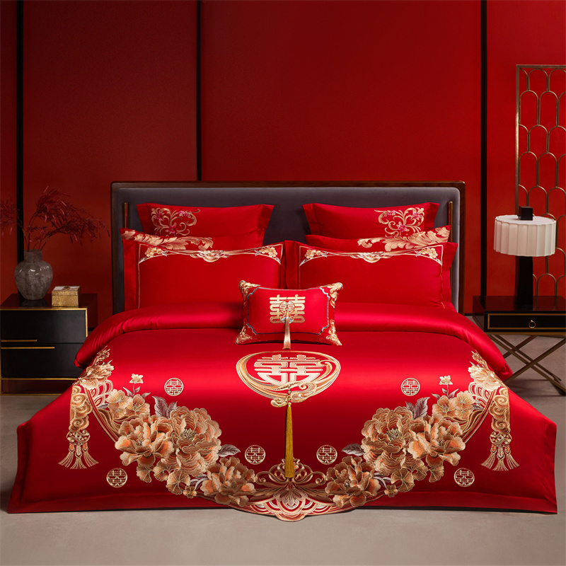 （控价）2025新款全棉新中式刺绣款婚庆多件套 繁花筑梦-金