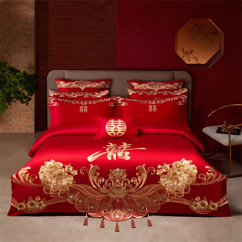 （控价）2025新款全棉新中式刺绣款婚庆多件套 甜蜜之恋-金