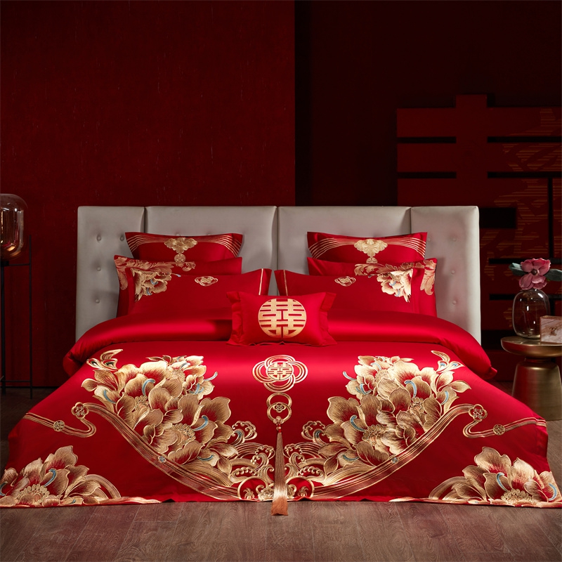 （控价）2025新款全棉新中式刺绣款婚庆多件套 富贵荣华-金