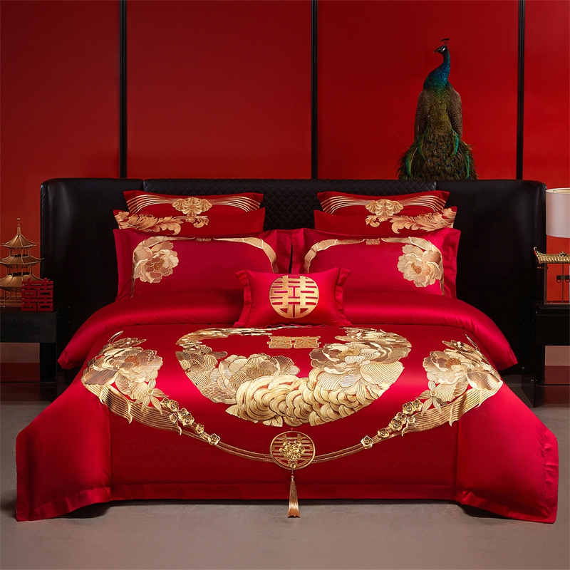 （控价）2025新款全棉新中式刺绣款婚庆多件套 如花似玉-金