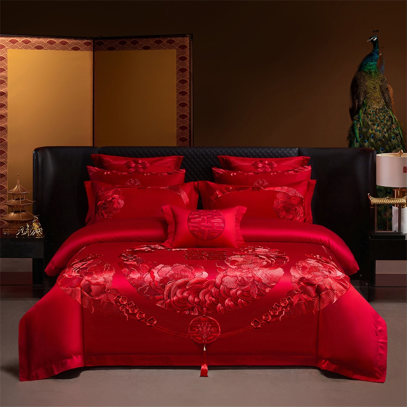 （控价）2025新款全棉新中式刺绣款婚庆多件套 如花似玉-红