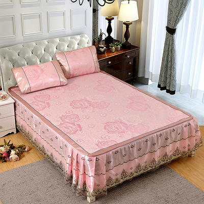 2019新款提花国色牡丹三明治底床裙款 1.8m（6英尺）床 国色牡丹粉色