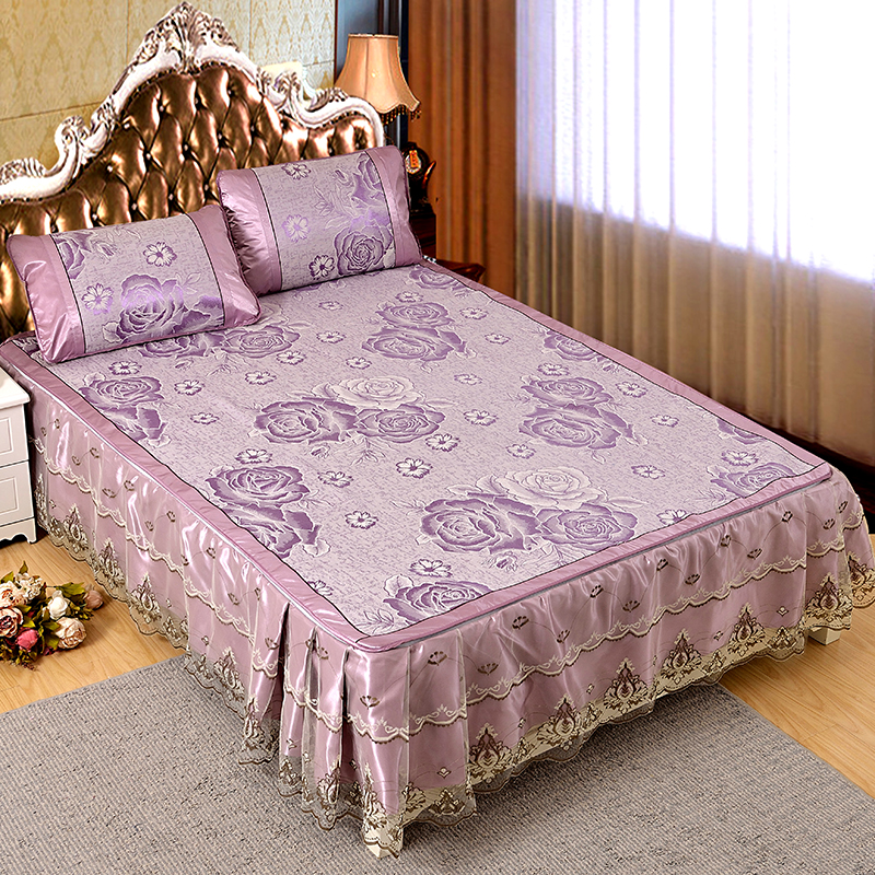 2019新款提花国色牡丹三明治底床裙款 1.8m（6英尺）床 国色牡丹紫色
