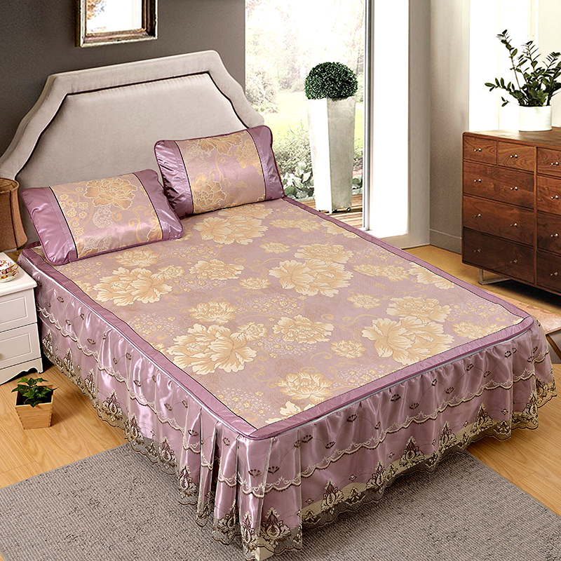 2019新款提花国色牡丹三明治底床裙款 1.8m（6英尺）床 双色巴黎紫