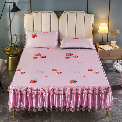 2020新款印花水洗冰丝床裙款 1.5m（5英尺）床 草莓粉