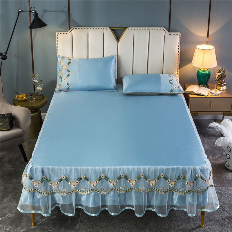 2020新款印花水洗冰丝床裙款 1.8m（6英尺）床 纯色蓝