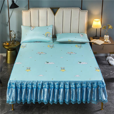2020新款印花水洗冰丝床裙款 1.5m（5英尺）床 金星鼠蓝