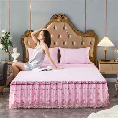 2020四季款磨毛蕾丝床裙床罩款套件 1.2米+枕套 时尚人生-粉色