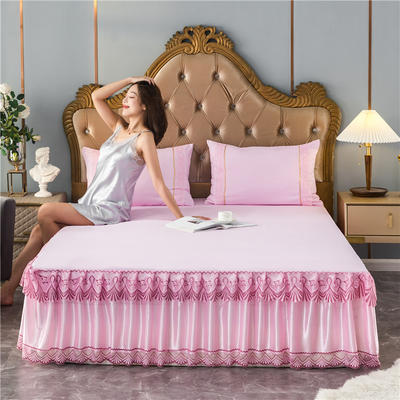 2020四季款磨毛蕾丝床裙床罩款套件 1.2米+枕套 优雅生活-粉色
