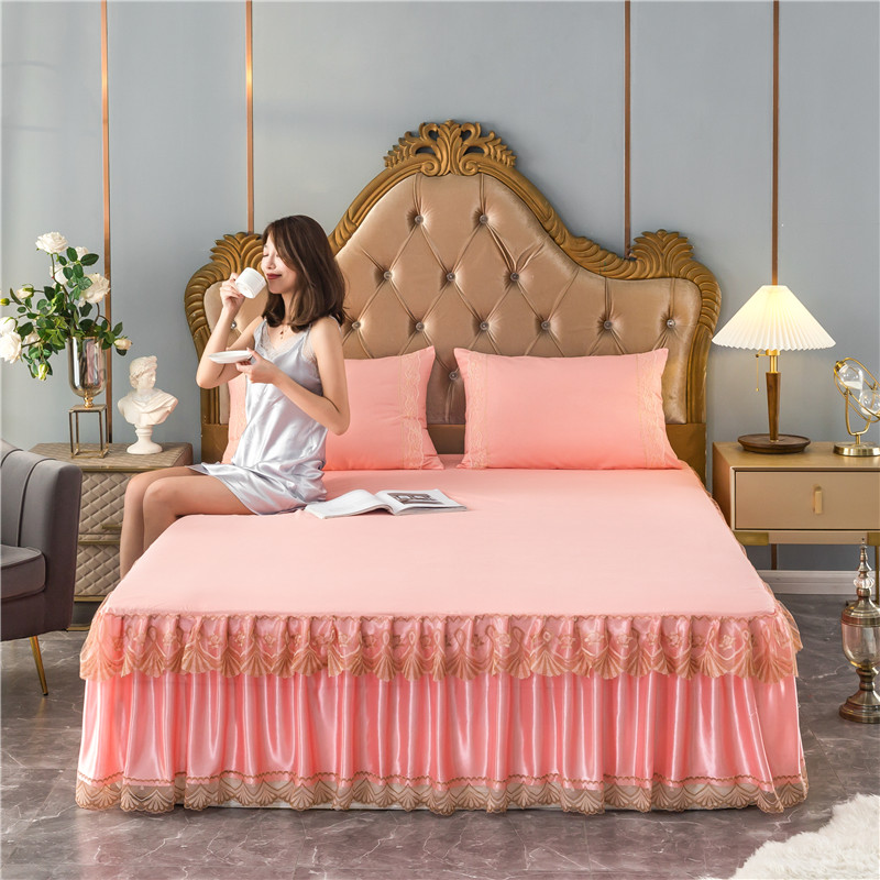 2020四季款磨毛蕾丝床裙床罩款套件 1.2米+枕套 优雅生活-玉色