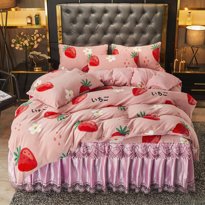 2021新款保暖牛奶绒蕾丝床裙四件套 1.2m床裙款二件套 草莓甜心