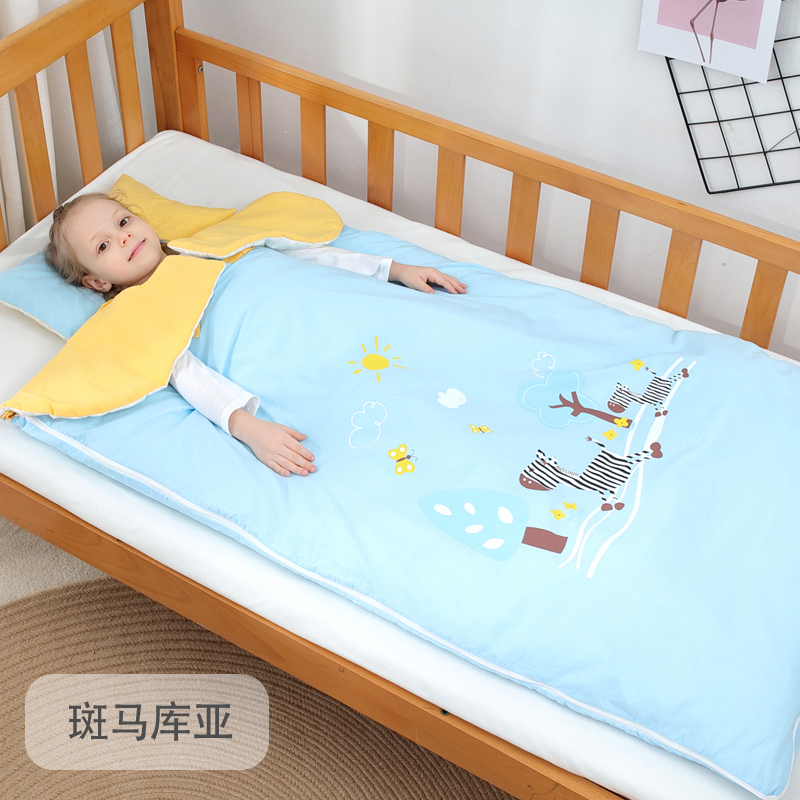 2023新款水洗棉儿童睡袋 斑马库亚/S号套子+枕套（含芯）