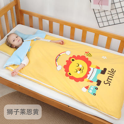2023新款水洗棉儿童睡袋 狮子莱恩黄/S号套子+枕套（含芯）
