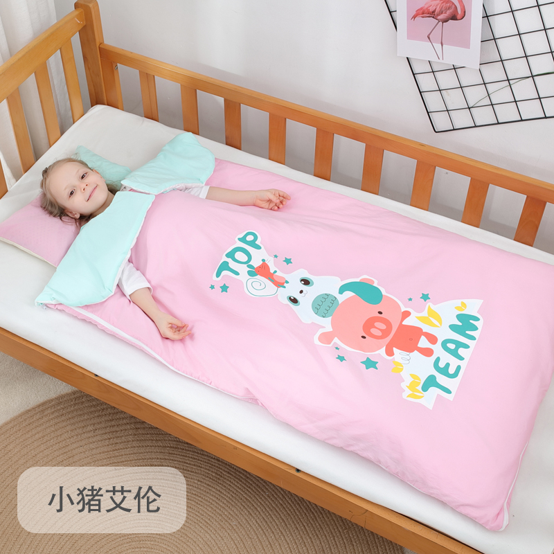 2023新款水洗棉儿童睡袋 小猪艾伦/S号套子+枕套（含芯）