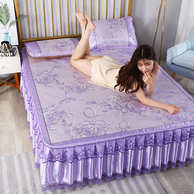2021年新款提花床裙冰丝席凉席 1.8m 花颜密语 紫