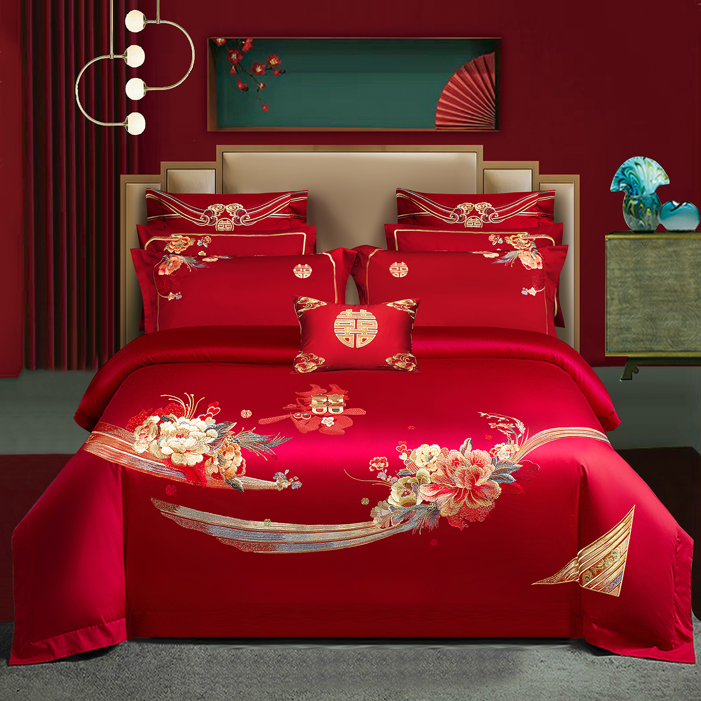 2025新款100s贡缎长绒棉提花婚庆系列四件套多件套 幸福花海