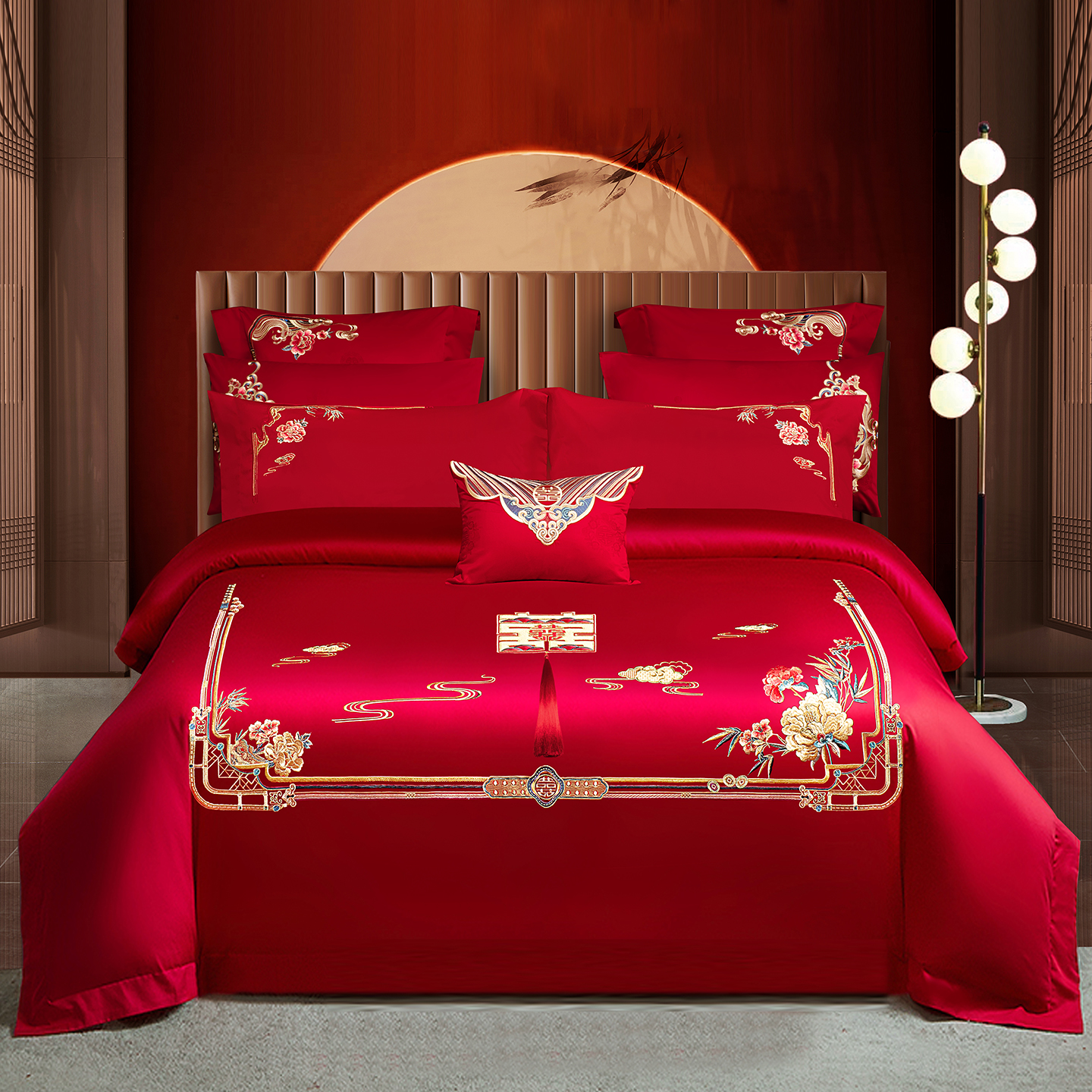 2025新款100s贡缎长绒棉提花婚庆系列四件套多件套