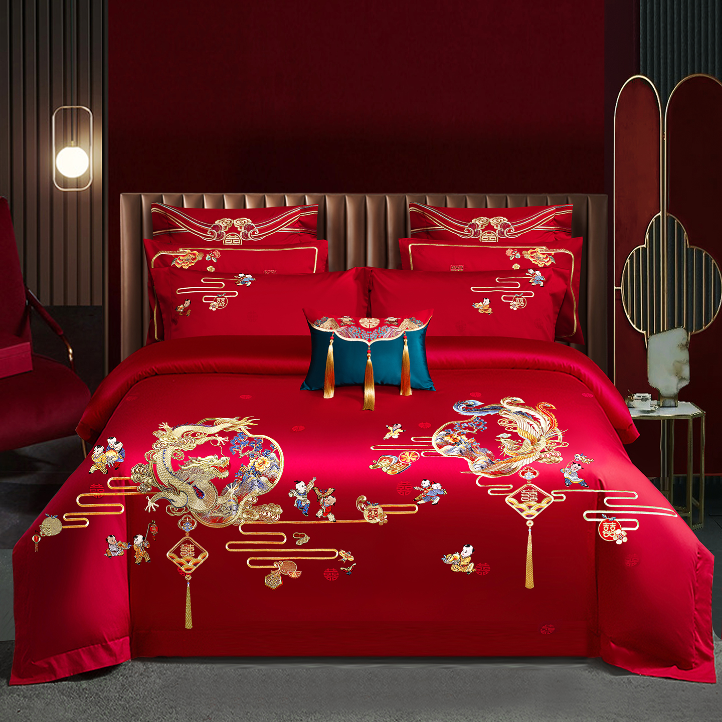 2025新款100s贡缎长绒棉提花婚庆系列四件套多件套 天作之合