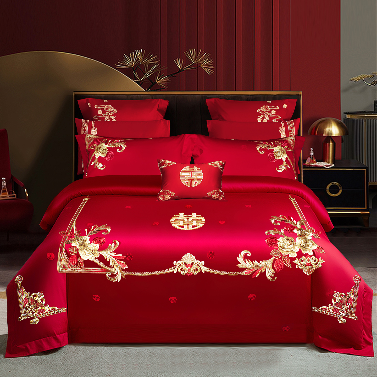 2025新款100s贡缎长绒棉提花婚庆系列四件套多件套 爱的盛宴