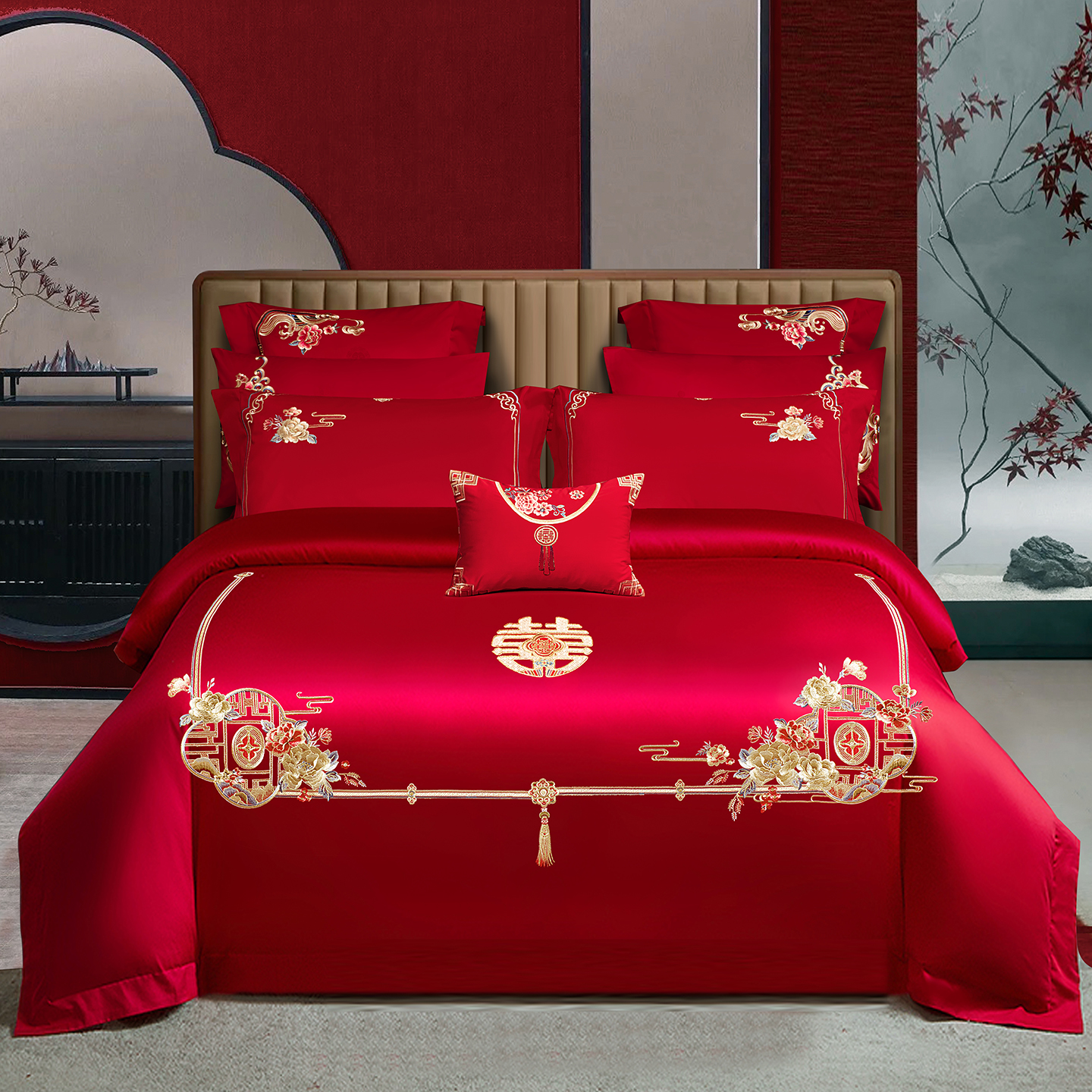 2025新款100s贡缎长绒棉提花婚庆系列四件套多件套 一往情深