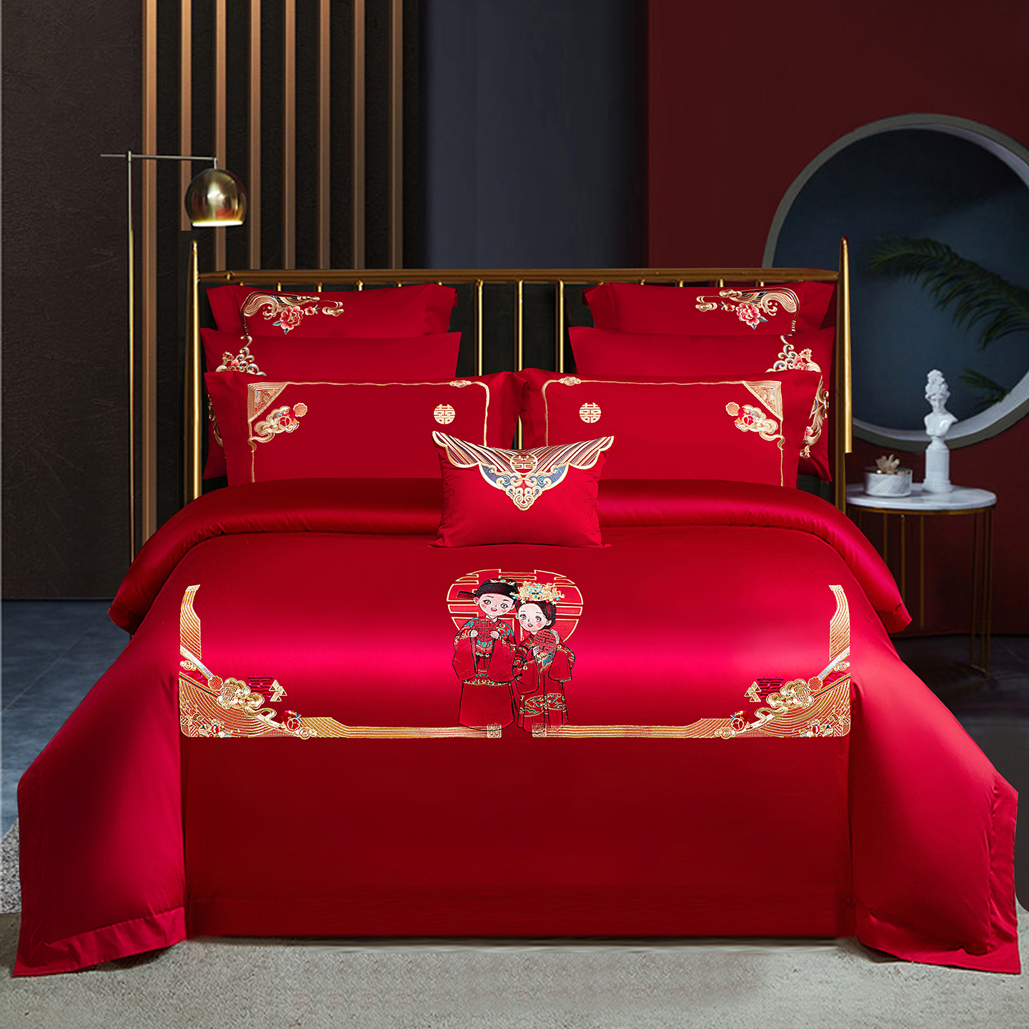 2025新款100s贡缎长绒棉提花婚庆系列四件套多件套 相爱相守