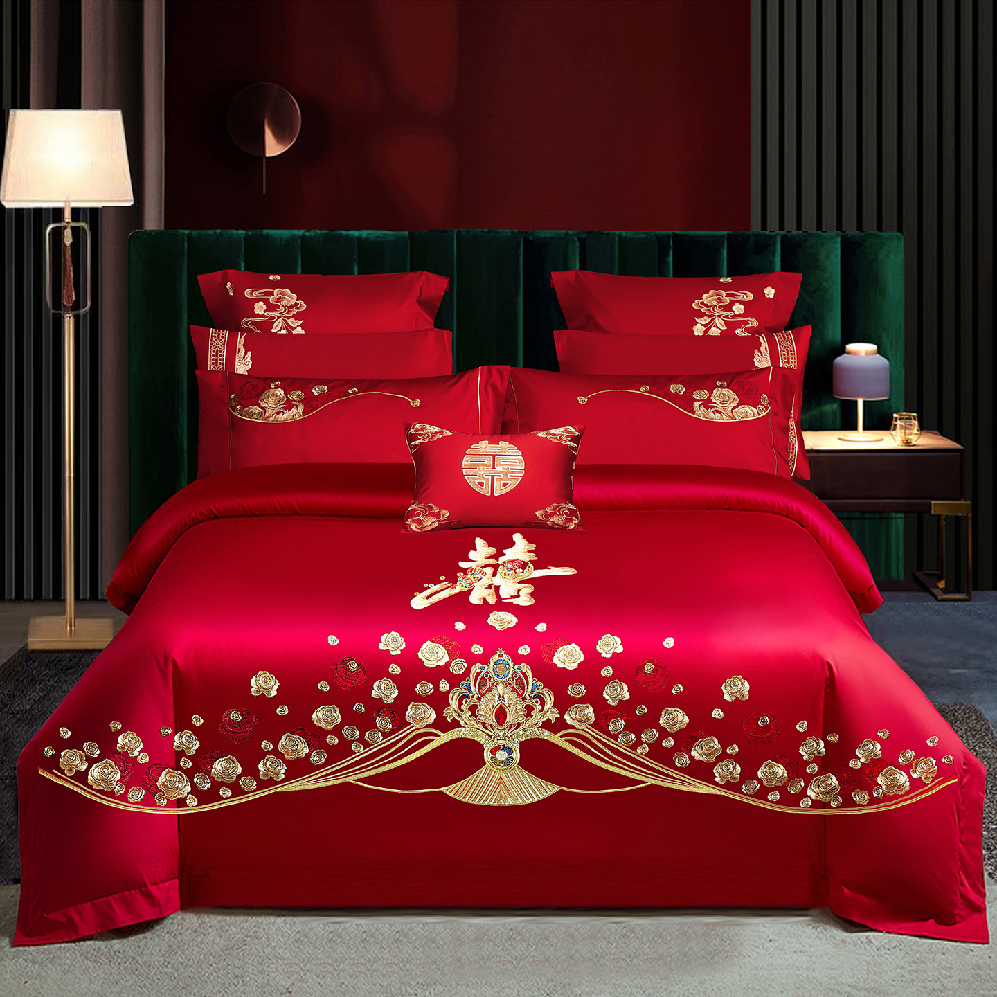 2025新款100s贡缎长绒棉提花婚庆系列四件套多件套 浪漫婚约