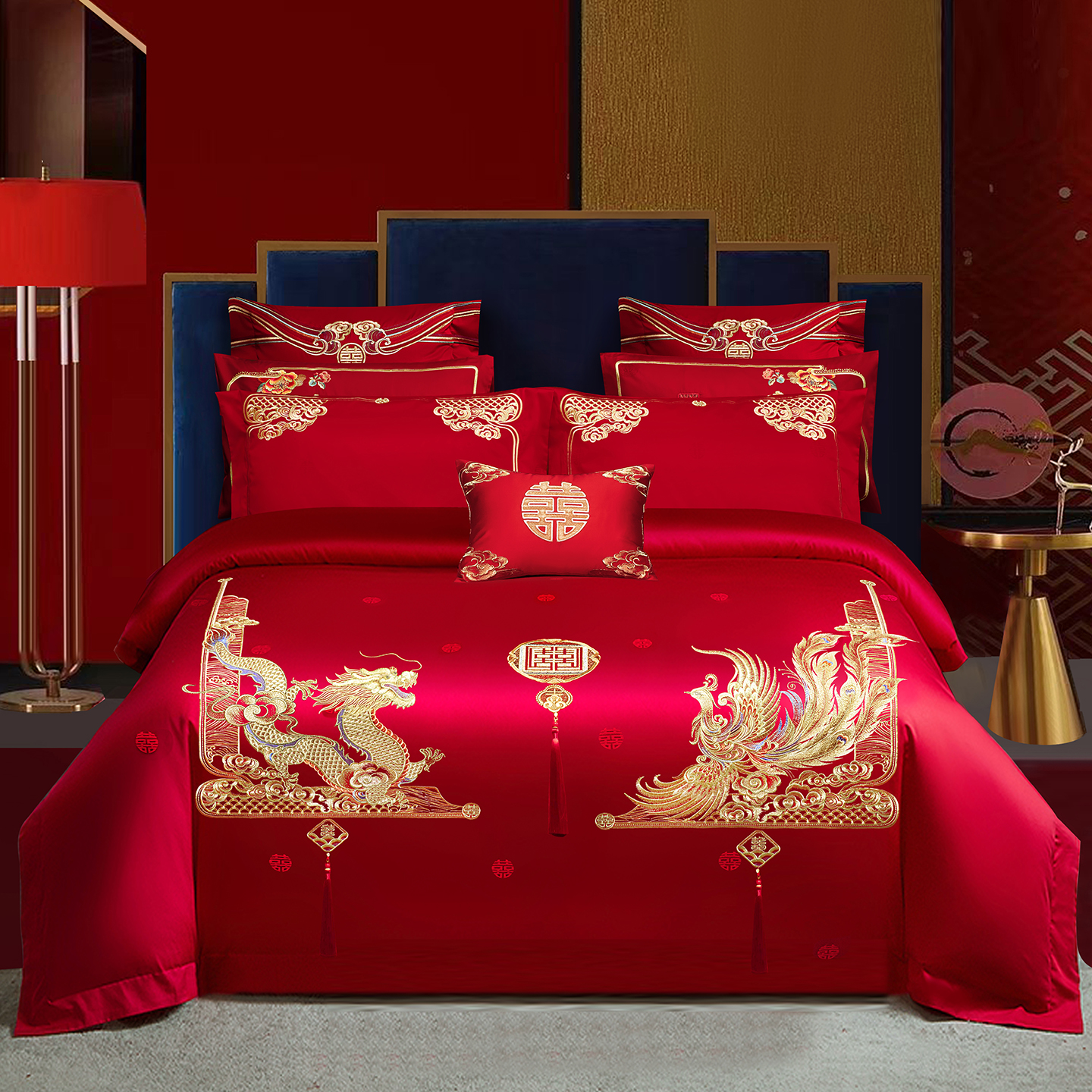 2025新款100s贡缎长绒棉提花婚庆系列四件套多件套 佳偶天成