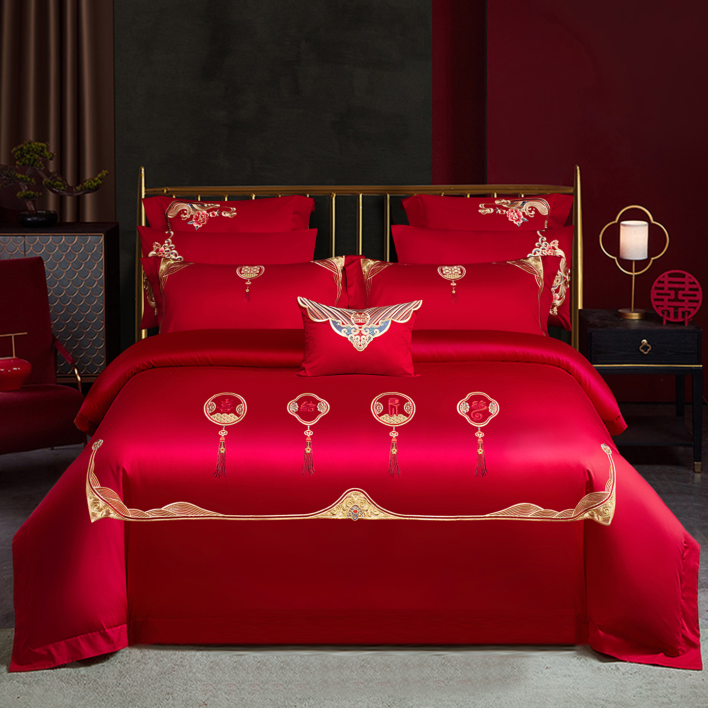 2025新款100s贡缎长绒棉提花婚庆系列四件套多件套