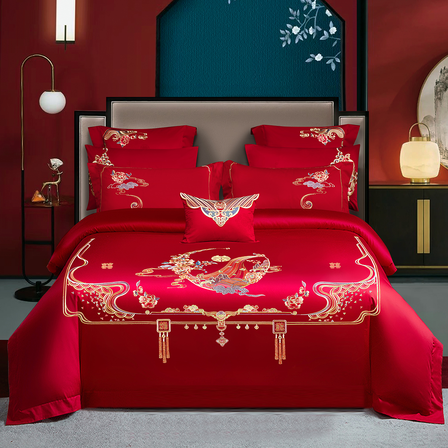 2025新款100s贡缎长绒棉提花婚庆系列四件套多件套