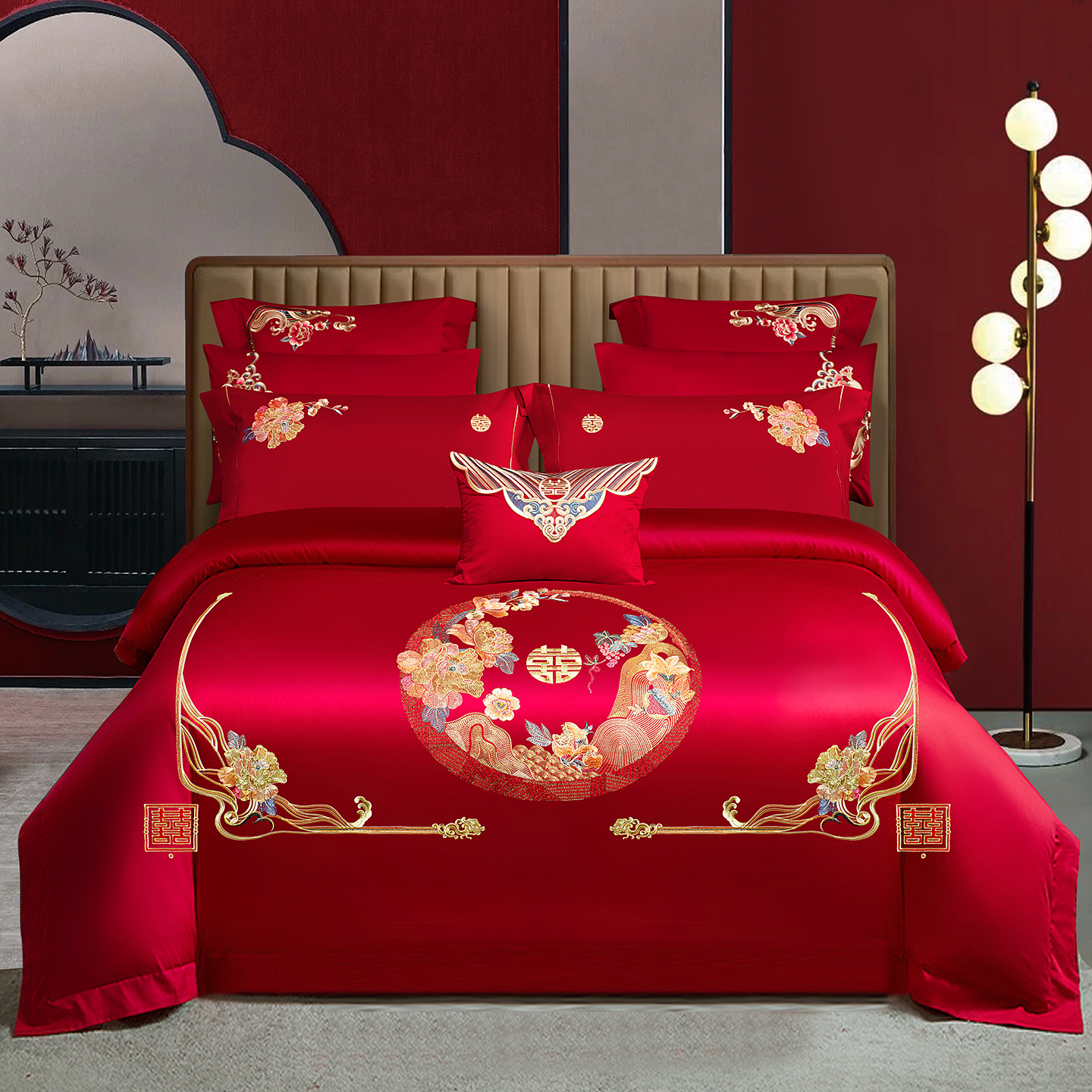 2025新款100s贡缎长绒棉提花婚庆系列四件套多件套 浪漫花语