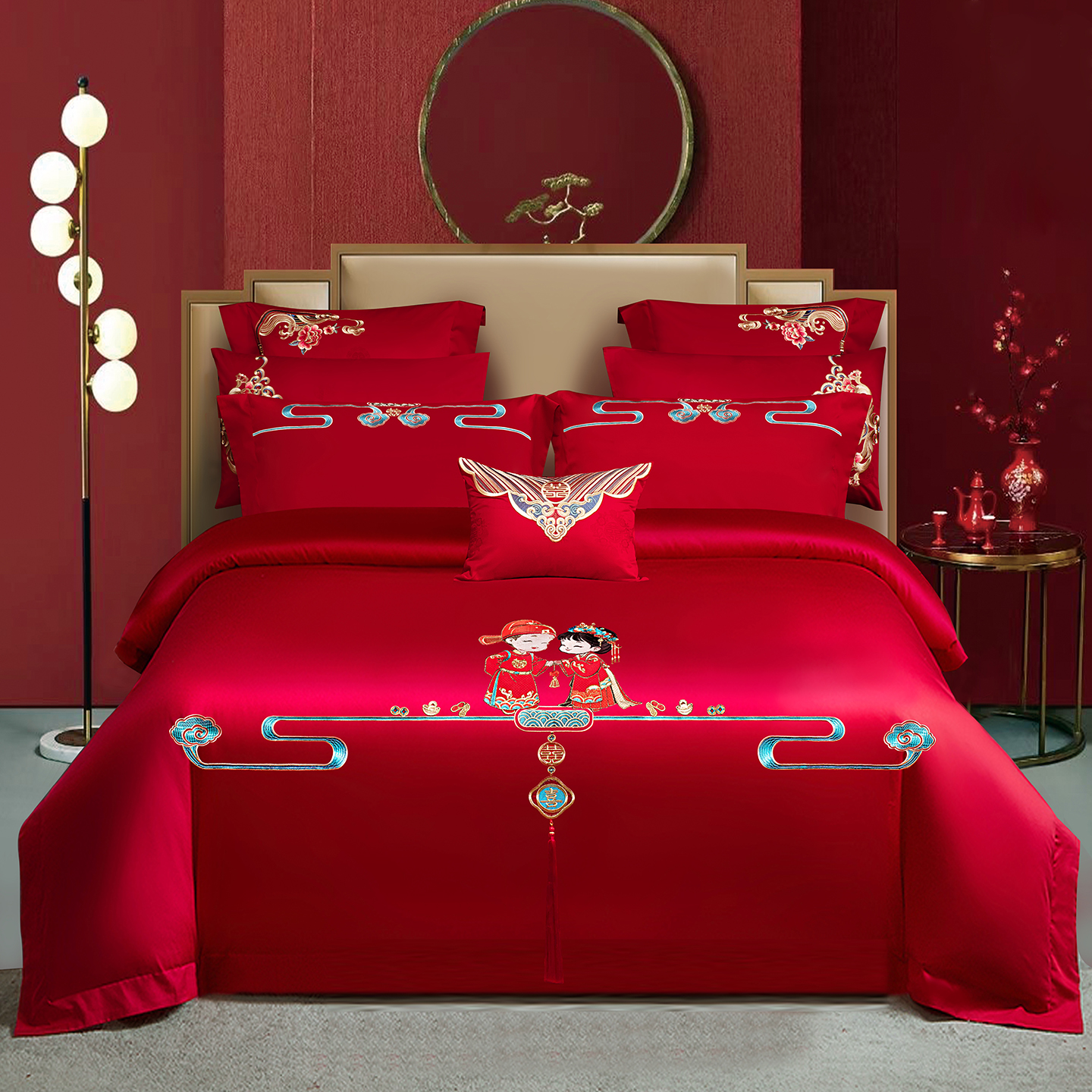 2025新款100s贡缎长绒棉提花婚庆系列四件套多件套 两情相悦