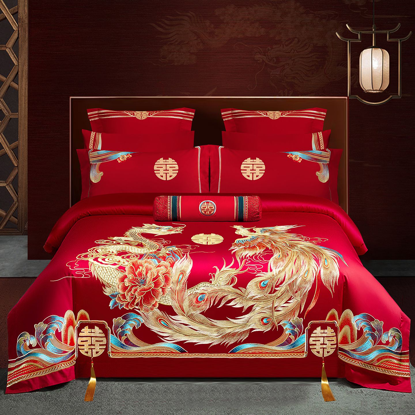 2025新款100s长绒棉贡缎提花重工艺刺绣婚庆四件套多件套